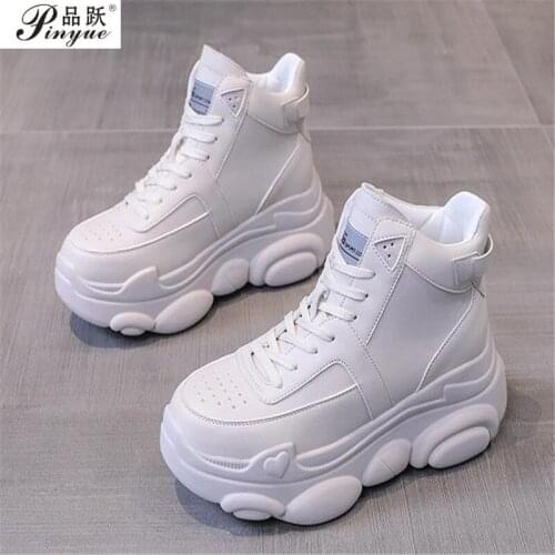 Chunky High Heel Shoes Sneakers Women 2019 Spring Female Casual Shoes High Top Platform Sneakers For Women White Sneaker