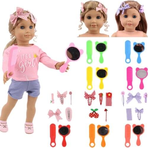 Doll Accessories Mini Makeup Mirror Comb Doll Finishing Tool Cute Hairpin For 18 Inch American Doll Girl,Christmas Gift For Girl
