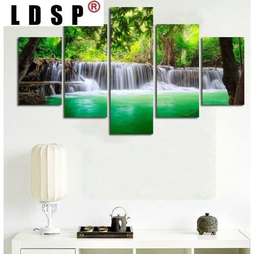 LDSP 5 Pcs Nature Scape Wall Art Paintings Print Waterfall on Canvas Home Decor for Living room Working Place Decor No Frame