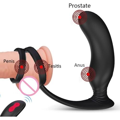 Prostate Massager Anal Vibrator Double Ring Butt Plug Wireless Remote Adult Products Delay Ejaculation Ring Sex Toys for Men