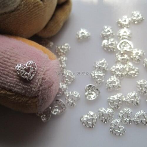 MD-611 10pcs Fancy Silver Heart Deco Metal Charms Metal Deco Charms Nail Art