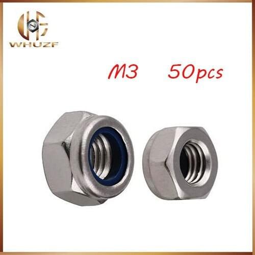 Metric Thread M3 304 Stainless Steel Hex Head Nylon Insert Lock Jam Stop Nuts 50pcs/Lot Free Shipping