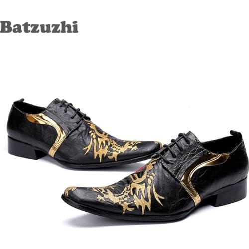Batzuzhi Black Business Leather Shoes Men Designers Men Dress Shoes Leather Lace-up Formal Party and Wedding Chaussures Hommes