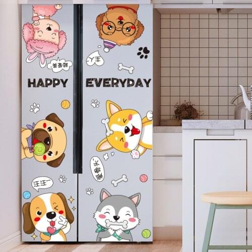 Cartoon Dogs Fridge Stickers Nursery Wall Stickers PVC Mural Boy Bedroom Kids Room Decor Self-adhesive Wallpaper
