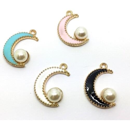 18X25MM Glazing KC Alloy Moon Earring Necklace Pendants DIY Jewelry Charms Making Findings Fittings Accessories