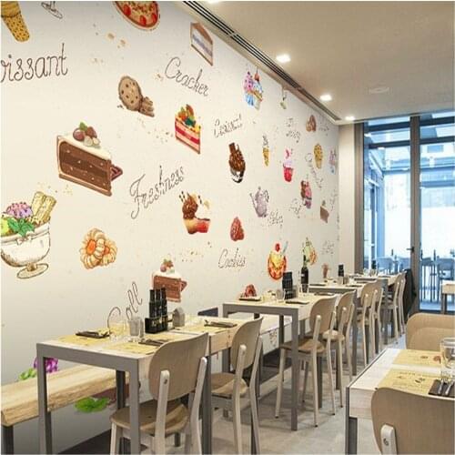 Drop Shipping wallpaper For Walls 3D Modern Personalized European Dessert Cake Tea Restaurant Custom Decoration Wallpaper Mural