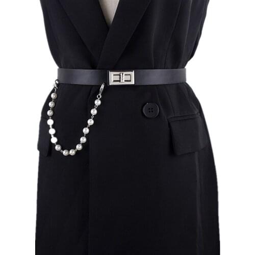 Pearl Tassel Belt Adjust Design Waist Belts For Women Alloy Buckle Black Jeans Cinturon Mujer Cute Dress Waistbands Accessories