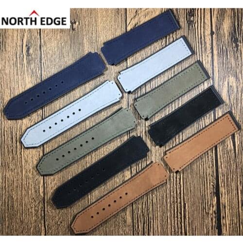 25*19mm Crazy horse leather Nature rubber silicone watchband watch band strap for Hublot strap for Big bang belt accessories