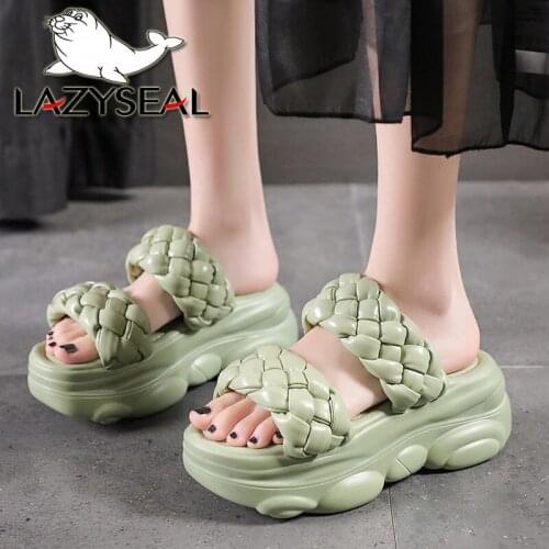 LazySeal Wedge Heel Platform Slippers Women Slides Fashion Platform Thick Bottom Shoes Bread Flip Flops Rope Weaviing Sandals