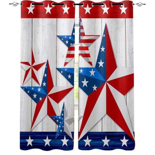 Independence Day Wood Grain Pentagram Blackout Curtains For Kitchen Bedroom Kids Room Window Treatment Curtains for Living Room