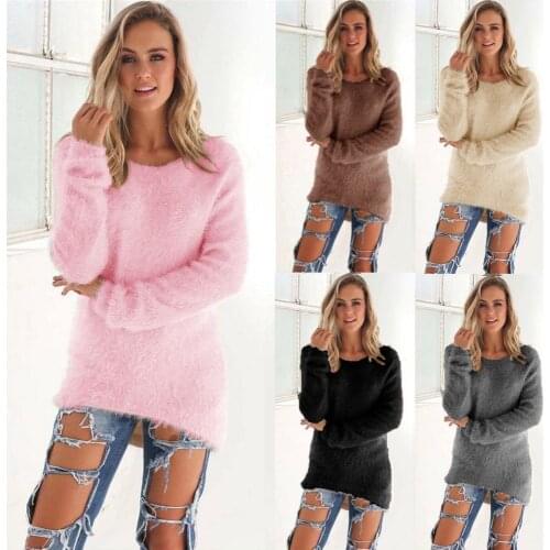 Spring Autumn Womens O-Neck Fluffy Thin Sweater Female Hedging Loose Pullover Casual Solid Sweaters Wholesale Drop Shipping