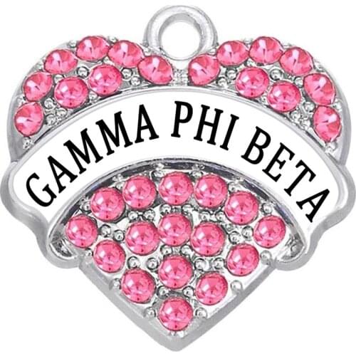 University Community Fraternity Sororities Jewelry Heart Shape Crystal Greek Letter Gamma Phi Beta Charm & Pendant For Necklaces