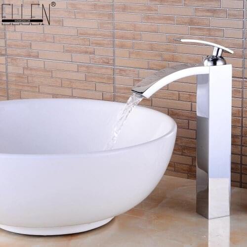 Vidric Deck Mounted Bathroom Basin Sink Faucet Tall Hot and Cold Water Mixer Square Sink Tap Chrome Faucets Finished Copper EL00