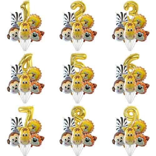 7pcs/lot Jungle Animal Monkey Lion Head Balloons Set 1-9 Number Foil Balls Baby Shower Birthday Party Decoration Event Supplies