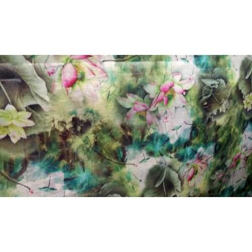 High-quality 2018 Japan Senior Silk Lotus Flowers Print Linens Blended Summer Dress Fabric Cool Air Fabric African Tissus Moschi