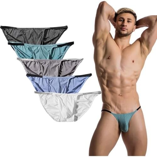 YuKaiChen Nylon Mens Sex Briefs Breathable Low Rise Bikini Underwear Bulge Enhancing 5 Color