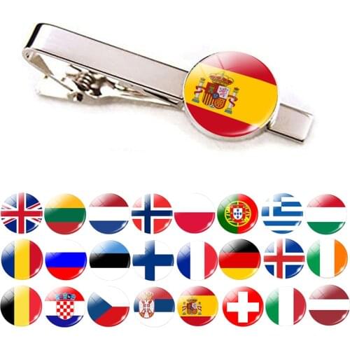 Europe Countries National Flag Tie Clips Men Fashion Metal Tie Bar Clip Spain UK France Italy Poland Flag Pins