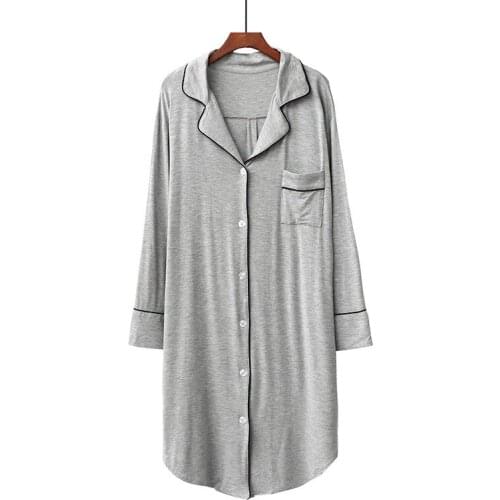 Euro Style Ladies Night Dress Long-sleeved Modal Cardigan Shirt Loose Nightdress Women Loose Nightwear Home Nightshirt Sleepwear