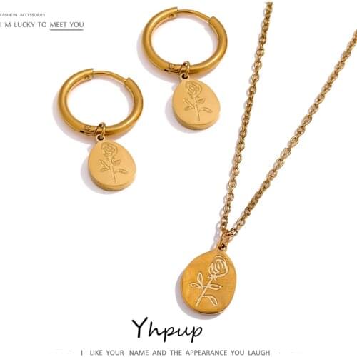 Yhpup Stainless Steel Flower Pendant Necklace High Quality Metal Titanium Steel Jewelry Collar Necklace for Women Gala Gift