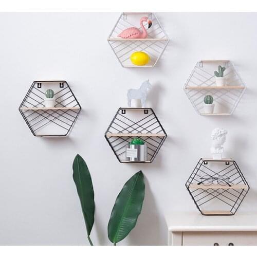 Ynaayu 1pc Iron Frame Nordic Ins Style Wall Shelf Home Decorate Hanging Organization Rack