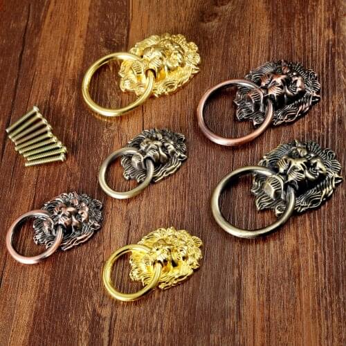 1Pc Vintage Bronze Lion Head Door Handle Cabinet Dresser Drawer Ring Pull Knob Closet Wardrobe Kitchen Cupboard Furniture Handle