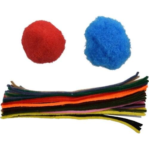 100 Pcs Mixed Color Soft Fluffy Pompoms for Kids Crafts, 30mm & 300 Pcs Pipe Cleaners Chenille Stems 60mm X 300mm