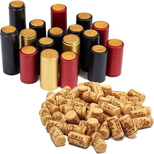 100 Pcs Natural Wine Bottle Corks and Seals Heat Shrink Capsules with Tear Tab for Straight Mouth Wine Bottles Cap