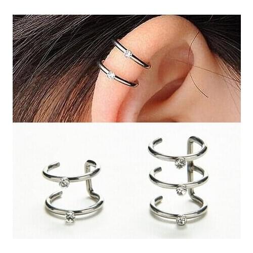 2 Pc ! Stainless Steel Double and Triple Hoop Ear Tragus Cartilage Clip On Earring Jewelry High Quality