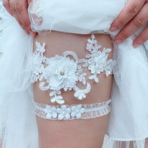 2Pcs Wedding Garter Rhinestone Embroidery Floral Sexy Garters Women/Female/Bride Thigh Ring Bridal Lace Leg Ring Loop