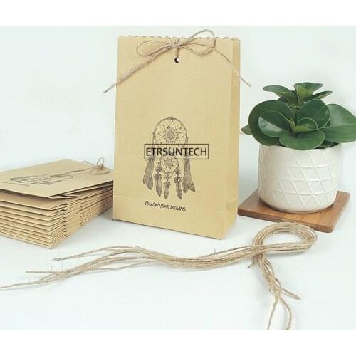 200pcs Creative Craft Paper Bag Birthday Valentines Day Gift Bag With Rope Wedding Gift Favor Decoration