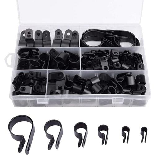 200Pcs R-Type P-Type Cable Clamps Plastic Nylon Wire Clip Assortment Kit Hardware Tools Cable Clip Buckle Clips Ties