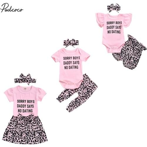 2020 Summer Kid Baby Girl Romper Tops Shorts/ Pants/ Dress 3Pcs Leopard Print Outfit Casual Baby Clothing Set