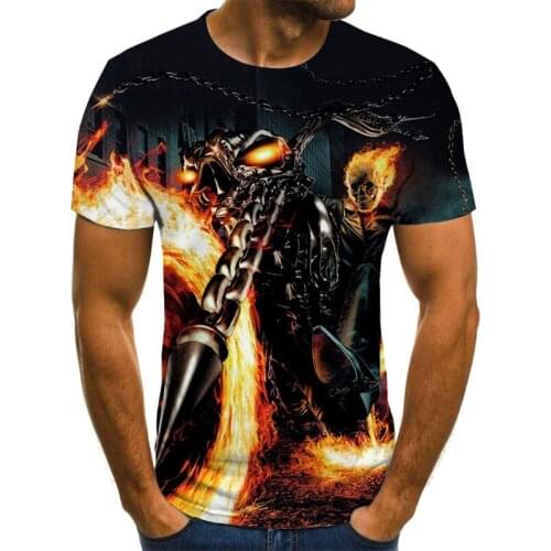 2021 Hottest Summer Mens Short Sleeve Fashion Fire Skull Ghost Knight Cool Rock Print 3D T-Shirt and Top