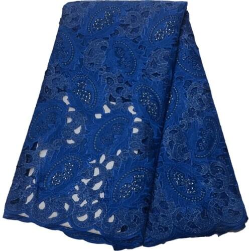 5yards/pc) high quality royal blue African handcut Swiss voile lace fabric with wonderful embroidery & stones for dress CLP229