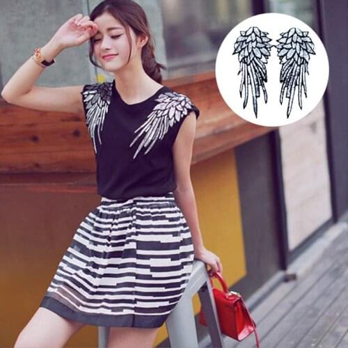 Sequins patch DIY Silver Wings patches for clothes Sew-on embroidered patch motif beaded applique deal with it craft accessories