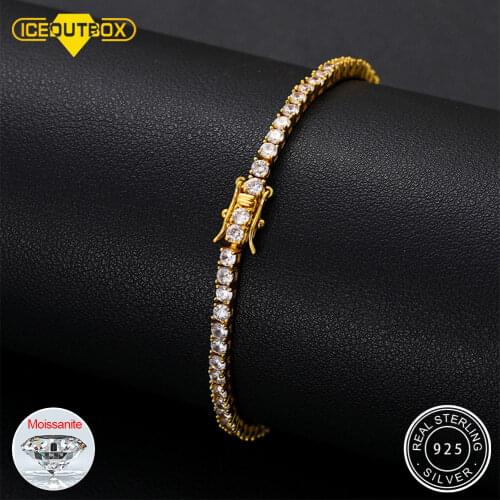 925 Sterling Silver D Color Moissanite Bracelet 3-5mm Round Cut Tennis Bracelet High Quality Hip Hop Fashion Jewelry Couple Gift