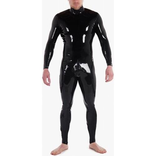 Neck Entry Black Latex Tights Bodysuit Catsuit Zentai with Crotch Zipper Customize