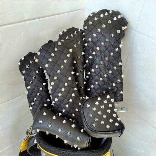 WHITE NAILS golf driver headcover BLACK pu leather golf club fw ut woods putter covers for man women