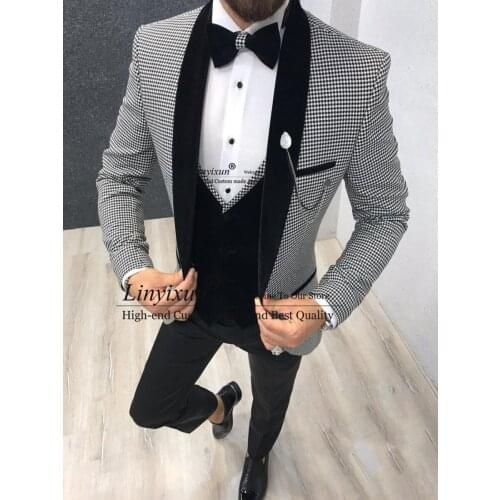 Italian Design 3 Piece Formal Men Suit 2020 Slim Fit Party Prom Suit Houndstooth Men Groom Wedding Suit Best Man Blazer Tuxedo