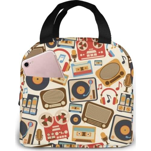 Insulated Lunch Bag Thermal Music Retro Print Tote Bags Cooler Picnic Food Lunch Box Bag