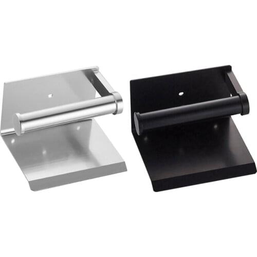 JFBL Hot 2 Set Toilet Paper Holder with Shelf Wall Mounted Mobile Phone Paper Towel Holder Silver & Black