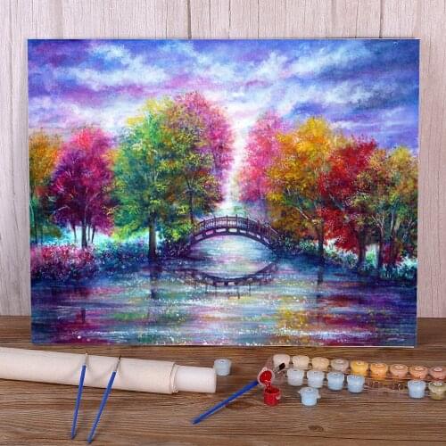 Natural Scenery Bridge To Cross Painting By Numbers Set Oil Paints 50*70 Oil Painting Home Decor Crafts Adults Handiwork