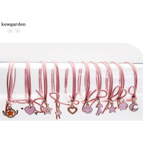 Kewgarden Pink Cartoon Pendant Elastic Hair Bands Baby Girls Hair Ring Headwear Hair Accessories Hair Rope Scrunchies 20 Pcs