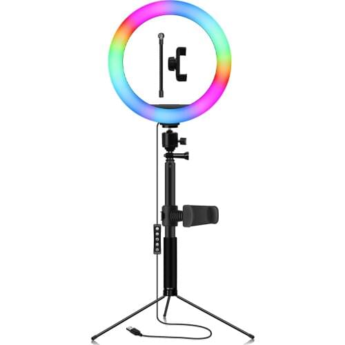 10" LED Selfie Ring Light RGB Dimmable Fill Light with Tripod Stand Cellphone Holder for Youtube Live Stream Photography