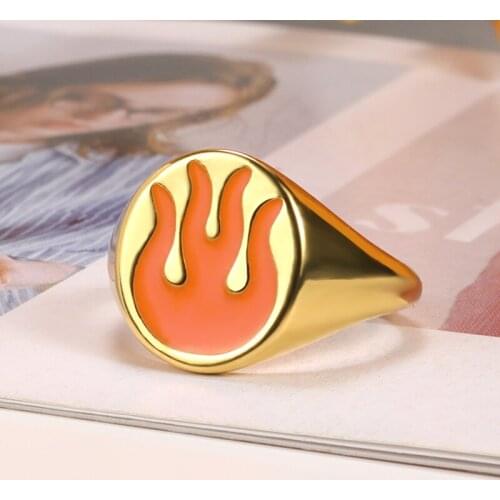 Creative Simple Flame Ring Vintage Trendy Hip Hop Drop Oil Pink Mushroom Rings For Women Men Couple Fashion Party Jewelry Gift