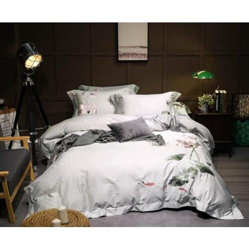 Chinese embroidery luxury Bedding set queen king size Duvet cover Bed sheet set 60S egyptian cotton silky fabric Lotus pattern