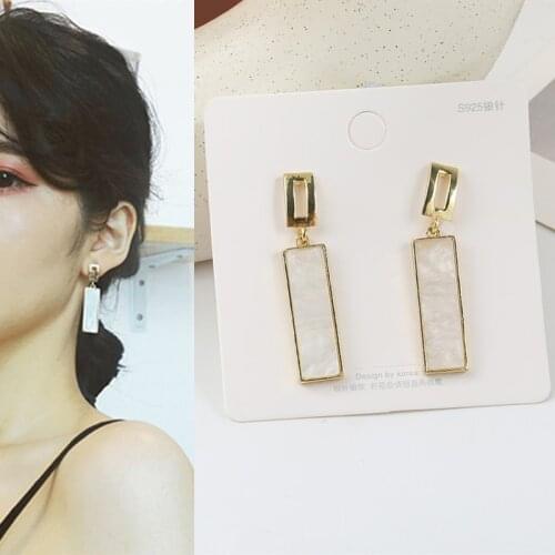 Korean Fashion Metal Acrylic Rectangle Pendant Drop Earrings for Women Girls Teens Ear Jewelry Earrings 2021 Trend New Arrival