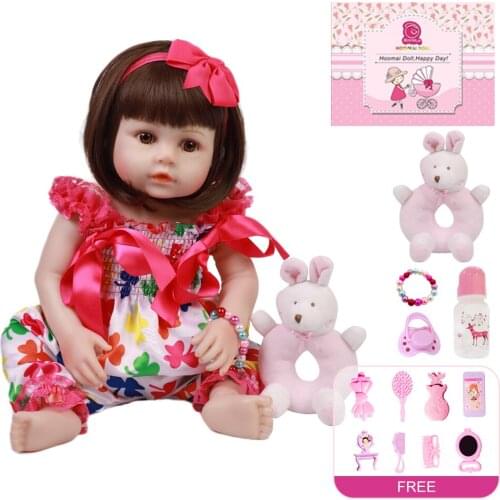 18" Reborn Doll Soft Silicone Full Body Hair Toy Doll Bebe Reborn Smooth Vinyl Body Reborn Baby Dolls Toys for Children 48CM