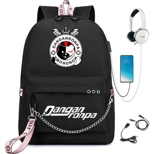 Danganronpa School Backpack New Women Men Multifunction USB Charging Laptop Backpack School Travel Bag for Boy Girls