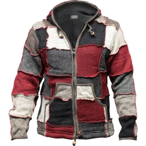 Retro Men Distressed Stitching Cardigan Sweater Autumn Winter Casual Hooded Jumpers Plus Size 4XL Color Matching Outerwear Tops